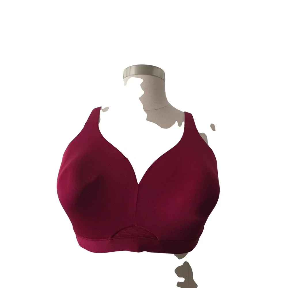 Cacique Lightly Lined No-Wire Bra Burgundy Wine Wireless Lace Wing 44C
